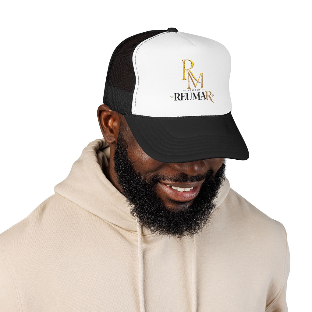 Reumar Gold Monogram Trucker Hat - Mesh Foam Baseball Cap